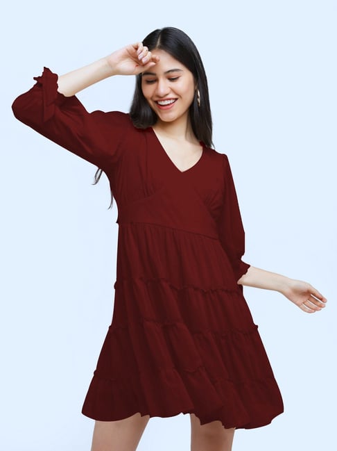 Maroon fit 2024 and flare dress