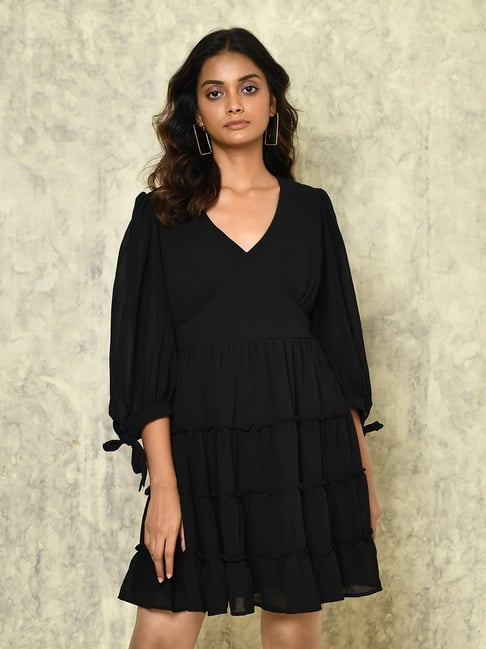 Fiona Merino Wool Fit And Flare Dress - Black - wool& Europe