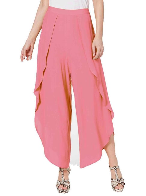 PATRORNA Pink Loose Fit Mid Rise Palazzos