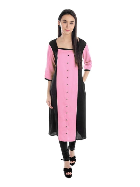 Dusky Black Dress With Pink Dupatta - Thread & Button - 2891937