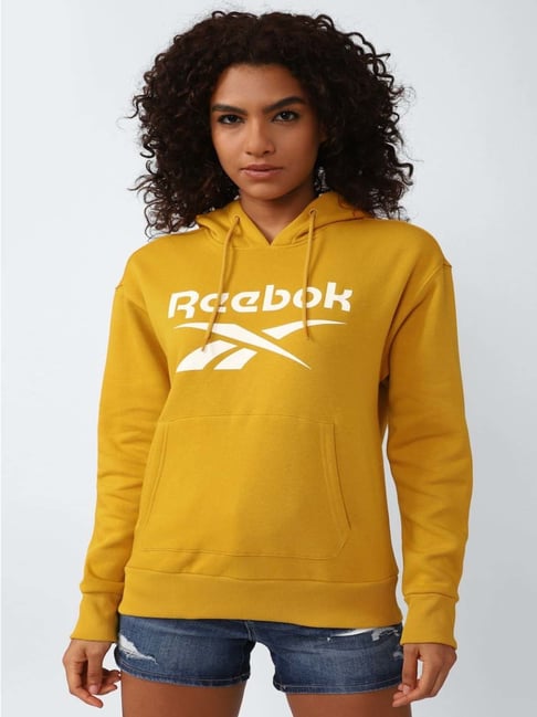 Reebok Yellow Cotton Graphic Print Hoodie