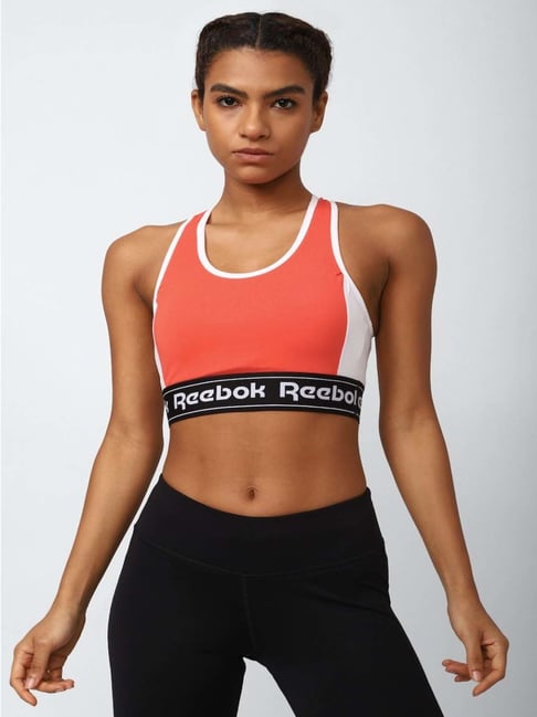 Reebok Orange & White Cotton Printed Sports Bra