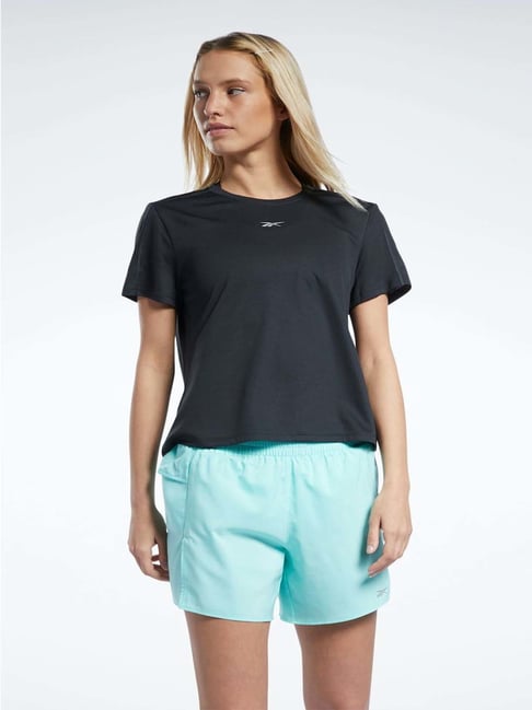 Reebok Black Self Pattern Sports T-Shirt-image-10