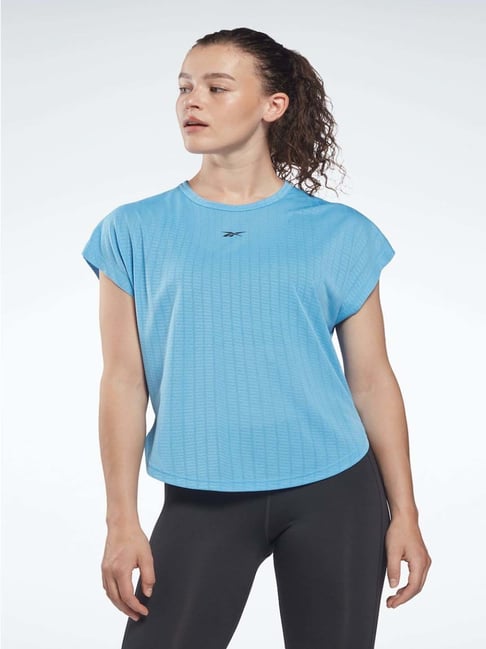 Reebok Blue Self Pattern Sports T-Shirt-picture-33