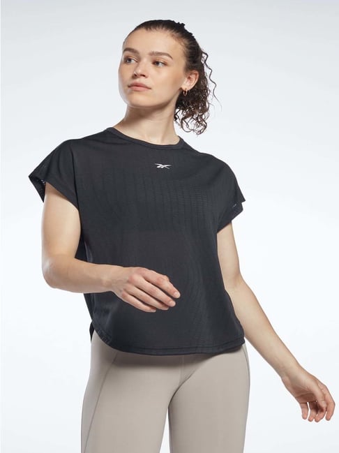 Reebok Black Self Pattern Sports T-Shirt-picture-45