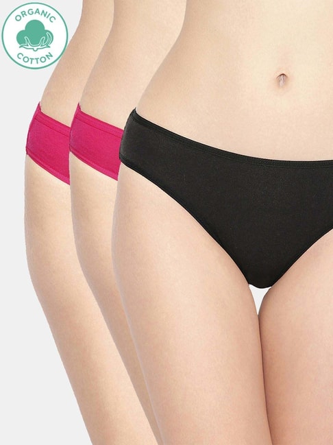 Inner Sense Black & Pink Plain Bikini Panty - Pack Of 3