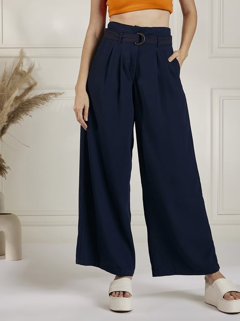 Buy Lipsy Navy High Waist Wide Leg Tailored Trousers from Next India