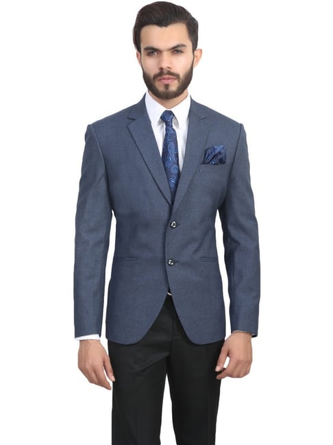 ManQ Blue Slim Fit Notch Lapel Blazer-picture-31