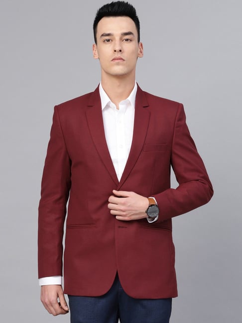 ManQ Maroon Slim Fit Notch Lapel Blazer-picture-11