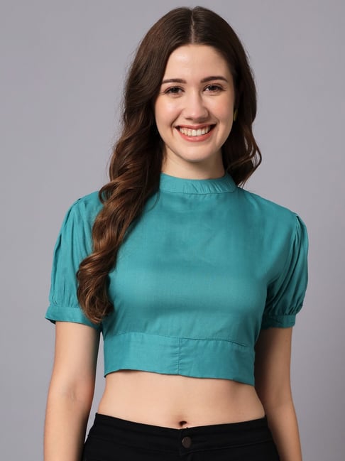 Buy The Dry State Sea Blue High Neck Crop Top for Women Online