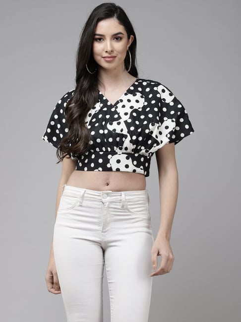 Black and white polka dot discount crop top