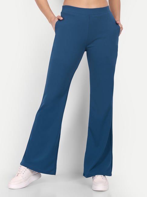 Royal Blue Crepe Belted Skinny Flare Trousers  PrettyLittleThing