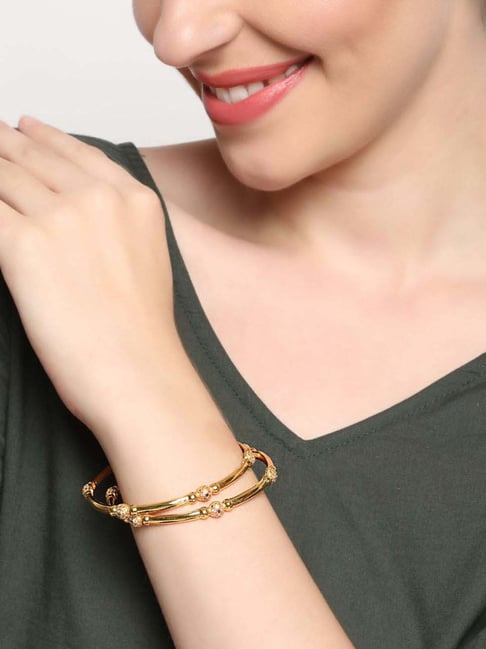 Jazz And Sizzle Gold-Toned Beaded Designed Traditional Bangles for Women - Set of 2-picture-26