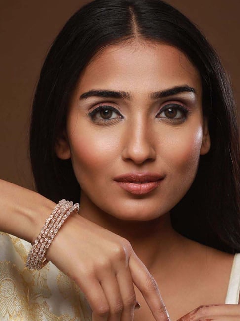 Jazz And Sizzle Rose Gold-Plated & Crystal Studded Bangles for Women - Set of 4-picture-48