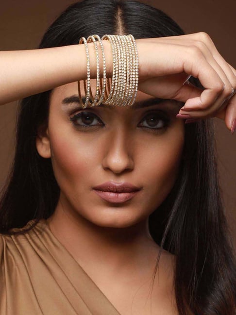 Jazz And Sizzle Gold-Plated & CZ Studded Bangles for Women - Set of 12-picture-31