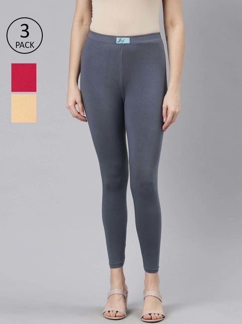 Buy JCSS Red & Grey Cotton Leggings - Pack Of 3 for Women Online @ Tata CLiQ
