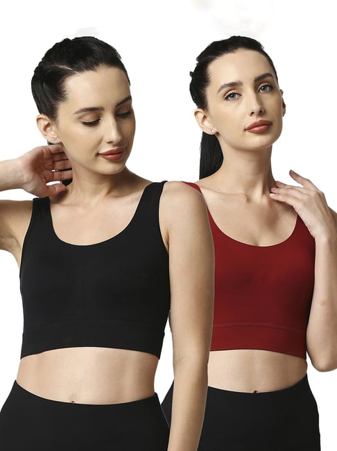 Soie Black & Maroon Sports Bra - Pack of 2-picture-35