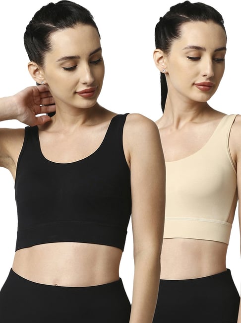 Soie Black & Beige Sports Bra - Pack of 2-picture-34