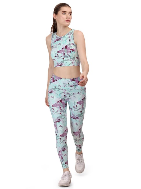 Soie Green Printed Sports Bra With Tights