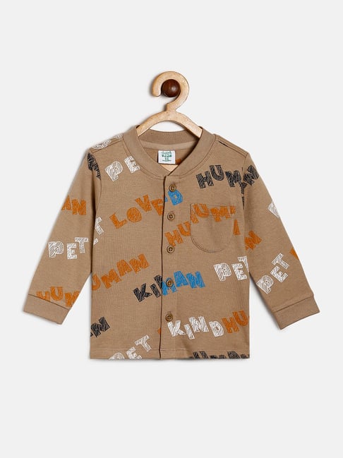 MINIKLUB Kids Light Brown Printed Full Sleeves Shirt