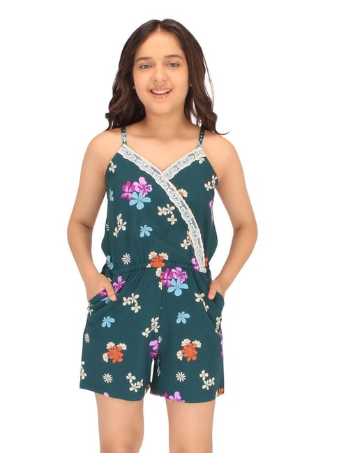 Cutecumber Kids Green Floral Print Playsuit