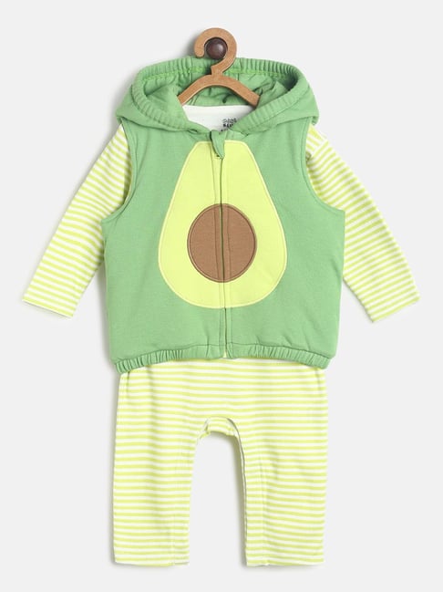 MINIKLUB Kids Green & Yellow Printed Full Sleeves Romper with Hoodie-picture-36