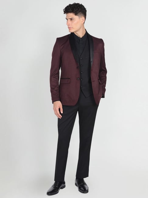 Buy Peter England Men Navy Solid Slim Fit Wedding Three Piece Suit (Set of  3) online