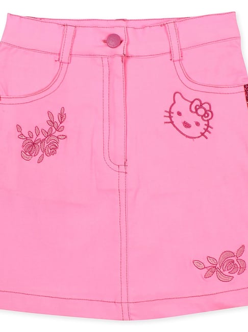 Clothing Ladies Pink Denim Skirt Shop Neon Ruffle Detail Party - Main Image