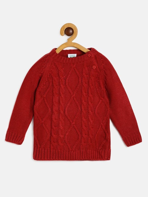 MINIKLUB Kids Red Solid Full Sleeves Sweater