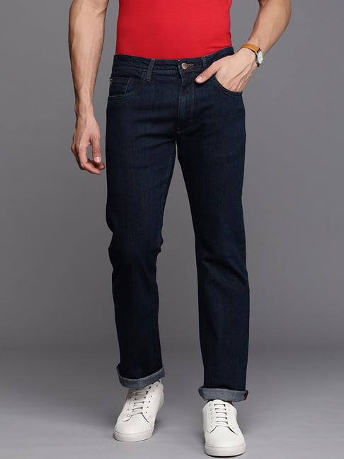 Allen Solly Navy Regular Fit Lightly Washed Jeans