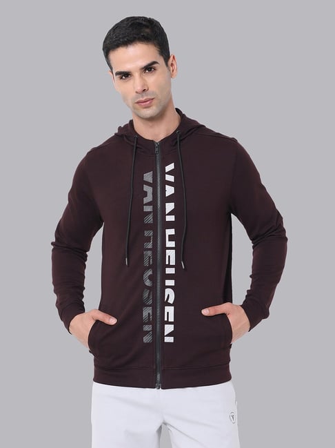 Van Heusen Dark Wine Regular Fit Printed Hooded Sweatshirt-picture-11