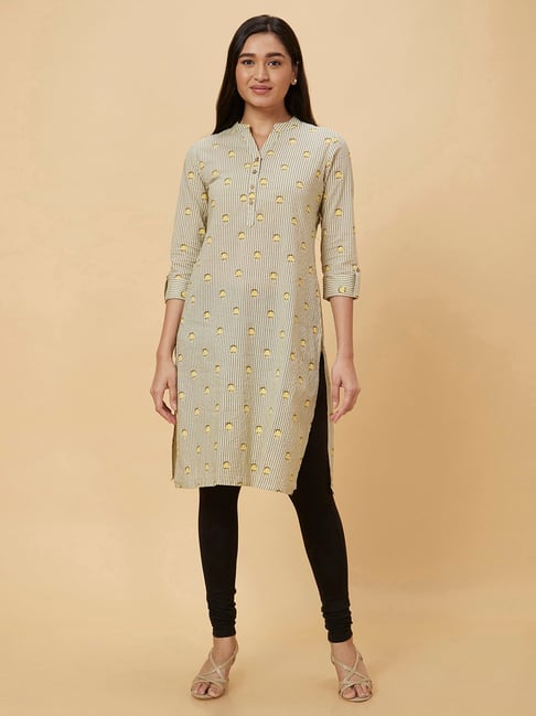 Globus Beige Floral Print Straight Kurta-picture-25
