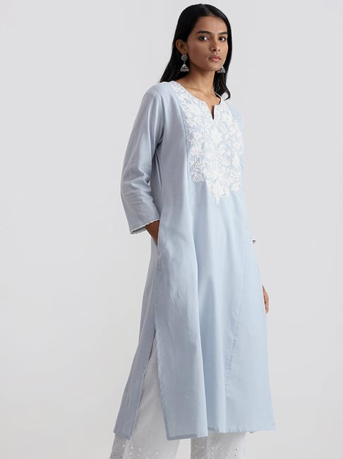 Utsa by Westside Embroidered Straight-Cut Blue Kurta
