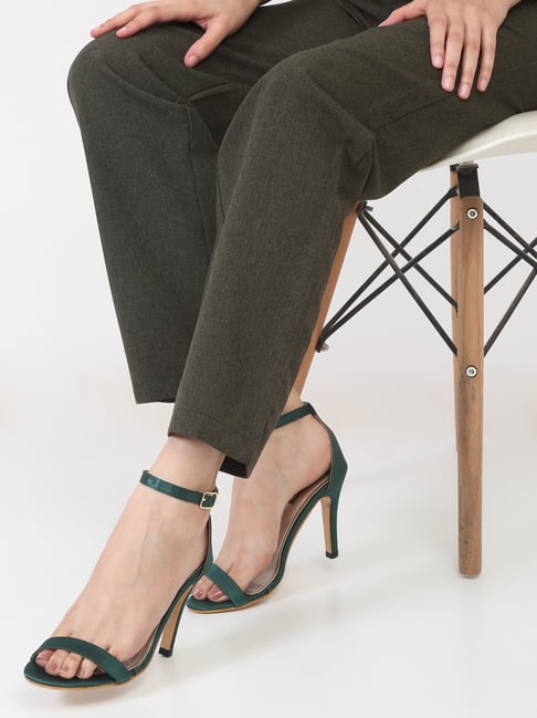 Flat N Heels Women's Green Ankle Strap Stilettos