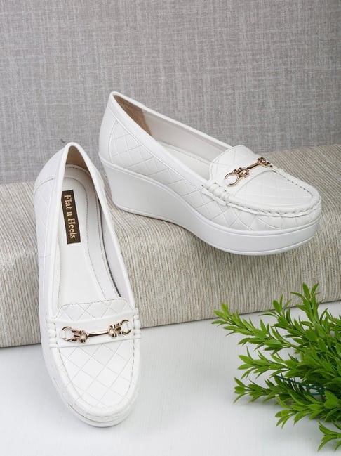 Flat N Heels Women s White Wedge Loafers