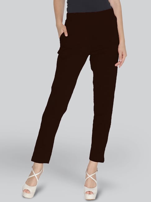 Lyra Brown Cotton Ankle Length Pants