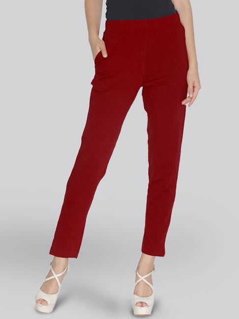 Lyra Cherry Red Cotton Ankle Length Pants