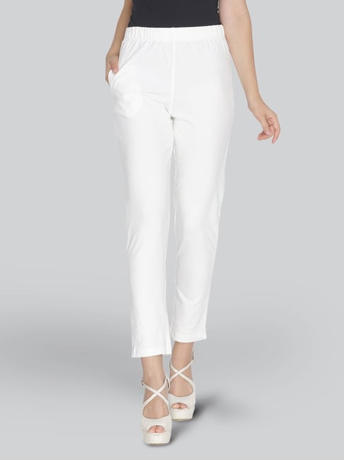 Lyra Off-White Cotton Ankle Length Pants