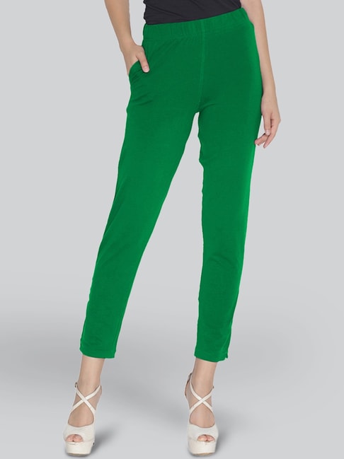 Lyra Green Cotton Ankle Length Pants