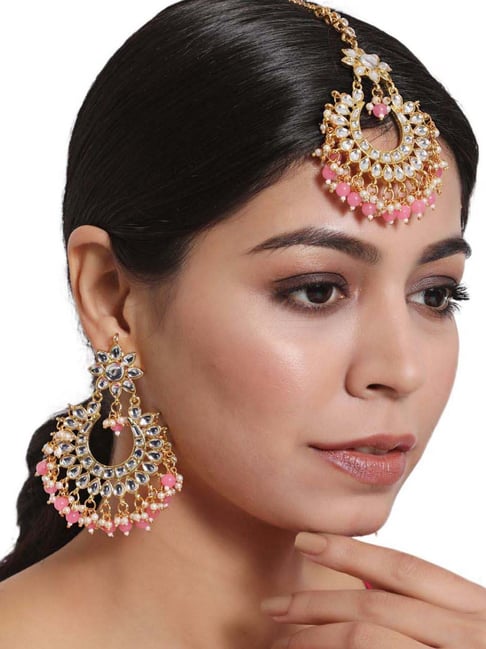 Imitation Jewelry Trending Wedding Wear Designer Golden Grey Maang Tikka  Earring Set For Bridal EM65 – Buy Indian Fashion Jewellery