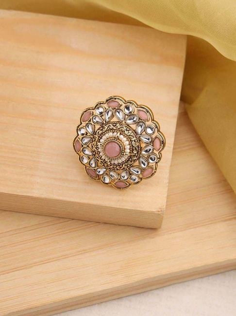 Ruby antique flower adjustable ring – House of Jhumkas