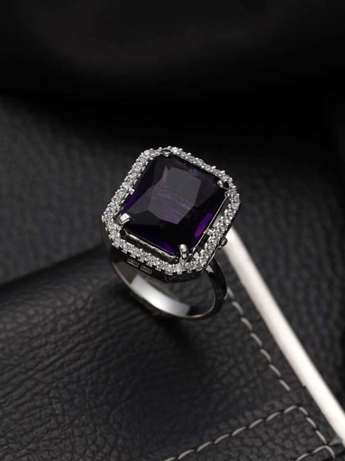 Aatmana Silver-Plated Blue AD Studded & White Handcrafted Adjustable Finger Ring for Women-picture-26