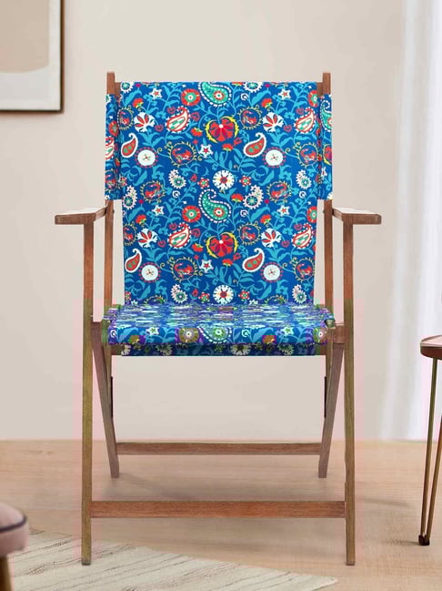 Buy Chumbak Bistro Paisley Teal Green Wood Folding Chair at Best