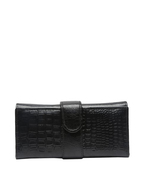 Teakwood Leathers Black Textured Wallet for Women