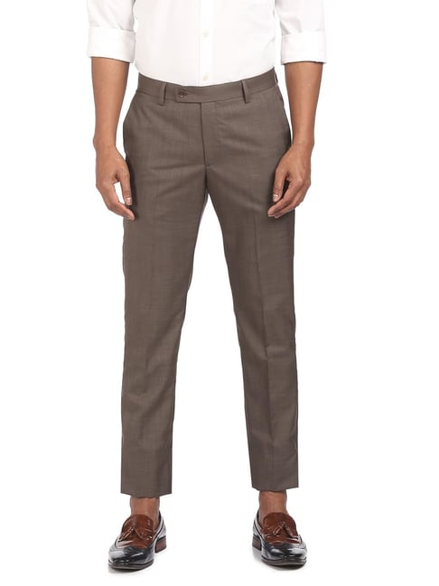 Buy Arrow Microcheck Hudson Regular Fit Trousers-Blue online