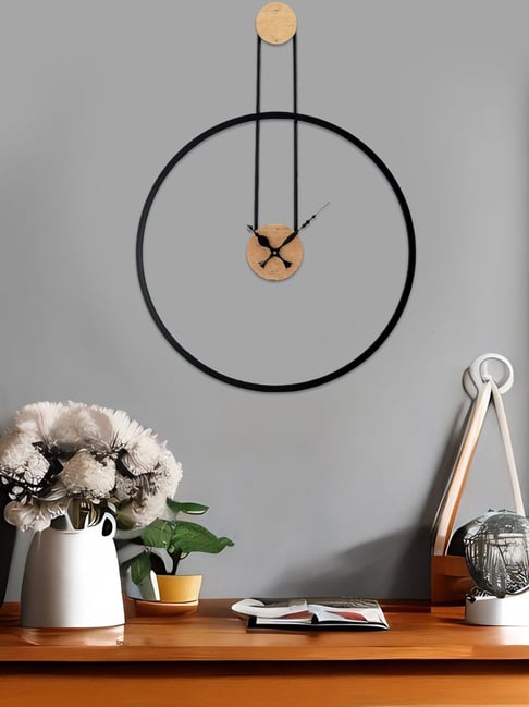 Aapno Rajasthan Black & Beige Metal Minimalist Numberless Wall Clock-picture-26