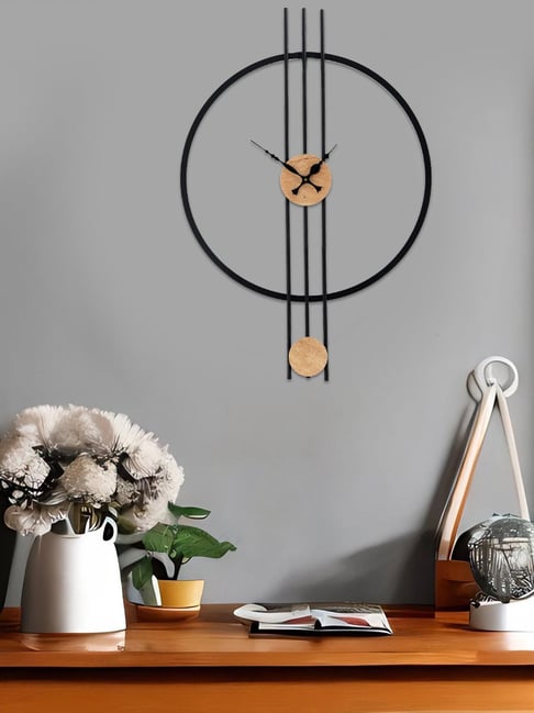Aapno Rajasthan Black & Beige Metal Minimalist Numberless Wall Clock-picture-27