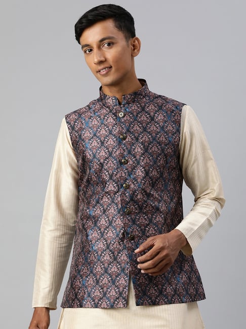 SHOWOFF Men's Woven Design Gold Nehru Jacket