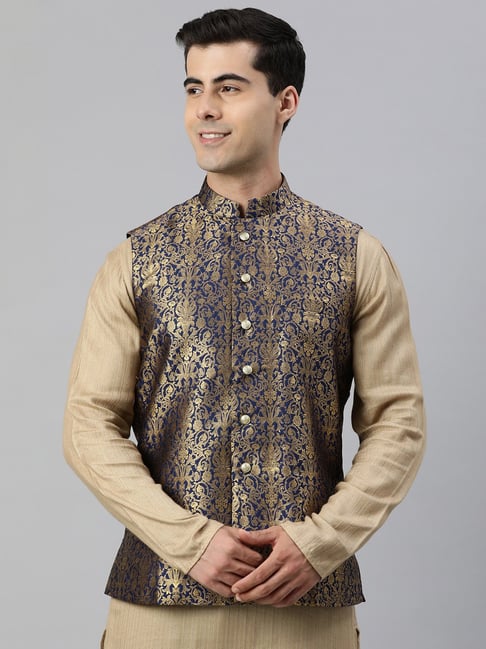 TURTLE MEN NAVY BLUE SELF DESIGN NEHRU JACKET – Yuvakaa