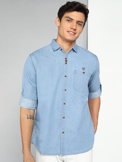 Buy HERE&NOW Men Grey Slim Fit Denim Sustainable Casual Shirt - Shirts for  Men 9260157 | Myntra